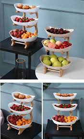 2 3 Tiers Plastic Fruit Plates With Wood Holder Oval Serving Bowls For Party Food Server Display Stand Fruit Candy Shelves Dis Fruit Plate Plastic Fruit Dishes