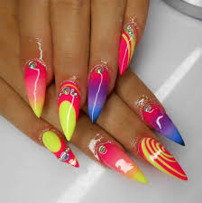 Crazy Design Neon Summer Stiletto Nails Stiletto Nail Art Multicolored Nails Summer Stiletto Nails