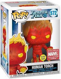 Original numero 559 figura de vinil coleccionable completamente nueva. Amazon Com Pop Marvel Collector Corps Exclusive Fantastic Four 572 Human Torch Gitd Con Funda Protectora Toys Games