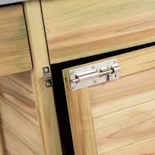 Natural Wooden Outdoor Planting Cabinet Garden Potting Bench Workbench Table Storage Cabinet Compartment Drawer Open Shelf 3 Side Hooks Metal Spacious Tabletop Gardening Supplies Tools Storage Potting Benches Tables
