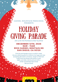 Here's a recent project for the gbppp, grand boulevard parent. Holiday Giving Parade Carmel Mountain Preschool