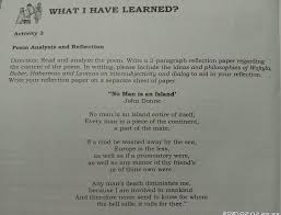 A reflective paper example is a lot like a personal journal or diary. What I Have Learned Activity 3 Poem Analysis And Chegg Com