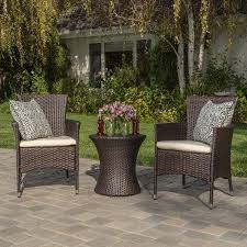 Palermo Outdoor Brown Wicker 3 Piece Chat Set With Cushions Walmart Com Wicker Patio Chairs Patio Furnishings Patio Furniture Sets