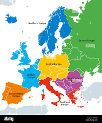 Western Europe Region Map Europe Regions, Political Map, With Single Countries. Northern, Western,  Southeastern, Eastern, Central, Southern And Southwestern Europe Stock  Photo - Alamy
