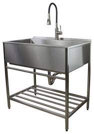 I recommend going for a brushed or satin finish rather than a mirror finish — water marks and scratches will be less noticeable. Transolid 36 X22 Stainless Steel Laundry Sink With Wash Stand In Brushed Satin Utility Sinks By Bath1 Houzz