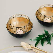 The gold metal wall sconce candle holder the gold metal wall sconce candle holder (set of 2) from home decorators collection adds a radiant charm to your living space. Short Round Geo Metal Candle Holder Black With Gold Interior Walmart Com Walmart Com