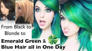 Black To Blonde To Green Blue Hair In One Day Blonde Hair Green Eyes Hair Color Green Hair