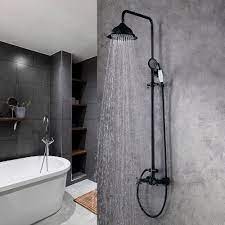 Chester Rainfall Showerhead With Handheld Shower Faucet Set Brass Exposed Shower System Antique Black In 2020 Shower Fittings Shower Systems Shower Faucet Sets