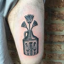 Cover up big tattoo with beautiful lily flower tattoo. Egyptian Lotus In A Moonshine Jug By Tine Defiore Tattoogrid Net