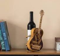 Vintiquewise Decorative Metal Guitar Shape Wine Bottle and Cork Holder Unique Home Decor Piece and Countertop Accessory QI004681