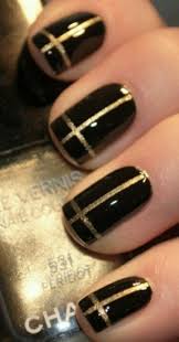 Black And Gold Nail Art Black With Gold Cross Cross Nails Gold Nails Black Gold Nails