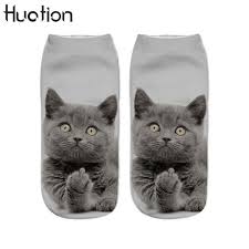 Huation 3d Cat Happy Socks Harajuku Short Printed Socks Mens Cotton No Show Socks Calcetines Hombre Men Women Rev Cat Print Socks Cat Socks Women Socks Fashion