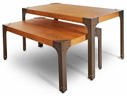 Industrial Nesting Display Table Set Distressed Wood Pine Steel Nesting Tables For Retail Stores Nesting Tables Table Store Fixtures