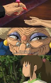In Spirited Away 2001 Chihiro Is Still Wearing The Purple Hair Tie Zeniba Gave Her To Protect Her As She Looks Back Spirited Away Anime Movies Studio Ghibli