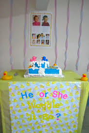 Beautiful pastel gender reveal party! Gender Reveal Duck Baby Shower Waddle It Be