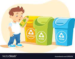 little boy recycling garbage royalty free vector image recycling teaching clipart recycling activities
