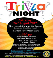 Ready to put all your random facts and bits of knowledge to use? Trivia Night 26 August 2017 Rotary District 9685