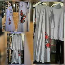Bahan 100% cotton, aksen tulisan bordir tempel. Pin Di Baju Muslim Wanita