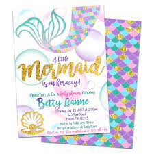 Mermaid Baby Shower Invitations Girl Shower Party Print Express