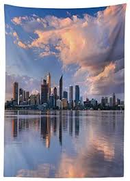 Lunarable Australia Tablecloth Across Swan River Vista Of Perth Skyline Fluffy Clouds And Mo Skyline Skyline Image Skyline Mural