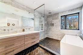 This tile combines a brilliant white color with distinct streaks of gray in a smooth finish to create a great complement for your decor. Best 60 Modern Bathroom Marble Walls Design Photos And Ideas Page 2 Dwell