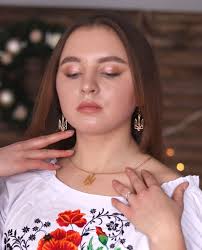 Ukrainian Trident Earrings and Pendant Necklace State Emblem of Ukraine  Gold Trizub National Symbol Patriotic Jewelry Gift From Ukraine