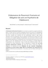 Pdf Ordonnance De Placement Provisoire Et Obligation De Soin En Psychiatrie De L Adolescent