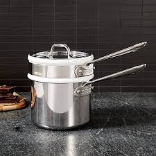 All Clad D3 Stainless Steel 2 Qt Sauce Pan With Double Boiler And Lid Reviews Crate And Barrel In 2020 Specialty Cookware Double Boiler All Clad