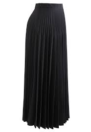 Women's white mark maxi skirt with pockets. High Waisted Full Pleated Maxi Skirt In Black Retro Indie And Unique Fashion