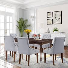 Fabric upholstered retro wooden chair. Dining Room Chairs Set Of 4 Tufted Upholstered Dining Chairs With Nailhead Trim Solid Wood Legs Fabric Dining Room Chairs Classic Accent Leisure Chair For Living Room Meeting Hotel Gray W12149 Walmart Com