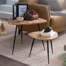 Dank mehrere ablageflächen hast du viel stauraum auf kleinem raum. Finebuy 2er Set Satztisch Akazie Massivholz Metall Couchtisch Klein Design Beistelltisch Set Zwei Holz Tische