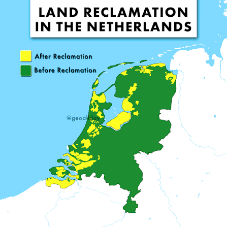 The Netherlands is one of the few countries that has literally expanded its  borders — by creating land from the sea. Over centuries, the Dutch drained  coastal marshes, lakes, and even parts