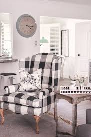 Black And White Buffalo Plaid Dining Chairs Farmhouse Living Room Makeover Home Decor Love And Specs French Country Living Room Farm House Living Room White Living Room Chairs