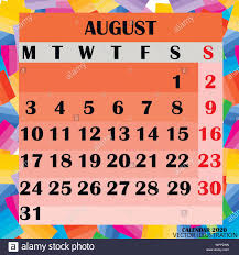 Calendar design month august 2020. Year 2020 calendar. Colorful ...