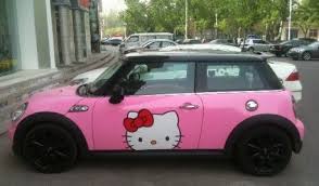 Mini With Kitten Cartoon On Door Could Only Belong To A Vet Hello Kitty Car Pink Mini Coopers Hello Kitty