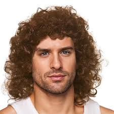 COWANIEE Brown Curly Wig for Men, 80s Mullet Wigs : Amazon.co.uk: Beauty