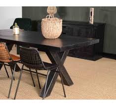 Meubles et objets de style en bois brut. Table Noire Bois Massif Et Metal Industriel 200 Cm Caractere 8072