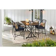 Bedford farmhouse rectangle metal balcony height outdoor patio dining table. Stylewell Bedford Farmhouse 5 Piece Steel Rectangle Balcony Height Outdoor Patio Dining Set With Blue Cushions Fm 18168 The Home Depot Patio Dining Set Farmhouse Dining Set Patio