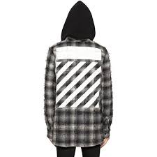 Black And White Flannel Mens Off White Men Plaid Flannel Hooded Shirt W Stripes 620 Liked On Polyvore Featuring Men S Fashion Mens White Dress Shirt Off White Flannel Flannel Fashion