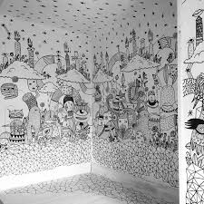 Black And White Mural Wall Ma Fresque Au Chateau D Ilbarritz Wall Posca Castleinflowers Biarritz Littlemadi Wall Drawing Mural Art Mural