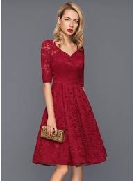 A Line Princess V Neck Knee Length Lace Cocktail Dress 016140360 Wanita