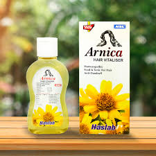 Brahmi extracts, jaborandi extracts and coconut oil. Arnica Hair Vitaliser Haslab