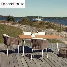 Bring the traditional dining room outside with an outdoor wood dining table including teak and eucalyptus options. Dreamhause Design Restaurant Furniture Rope Dining Chairs Outdoor Dining Table Set Garden Patio Villa Terrace Webbing Chairs Buy Outdoor Furniture Dining Room Chairs Cafe Chairs Diningchair Waiting Room Chairs Garden Furniture