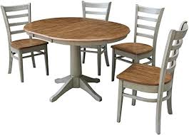 Misc 36 Quot Round Extension Dining Table With 4 Chairs Set Of 5 Pieces Brown Grey Traditional Wood Fi In 2020 Extension Dining Table Dining Table Solid Wood Chairs