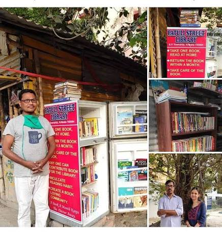 Inspiration #Kolkata couple Kalidas and Kumkum Haldar teamed up with a  kirana store owner to open a free street library in Patuli. What we loved  is that they took an old fridge