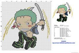 Free stitching pattern creator and generator. Roronoa Zoro One Piece Manga Character Chibi Free Cross Stitch Pattern Free Cross Stitch Patterns Simple Unique Alphabets Baby