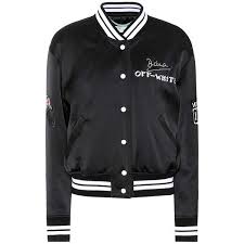 Black And White Varsity Jacket Off White Satin Varsity Jacket 1 400 Liked On Polyvore Featuring Outerwear Jackets Black Colle Off White Jacket Embellished Denim Jacket Varsity Jacket