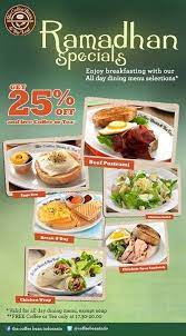 Get Disc 25 Off And Free Coffee Or Tea For All Day Dining Menu Selections 05 30 08pm At The Coffee Bean