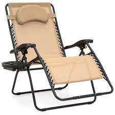 best choice products oversized zero gravity chair folding outdoor patio lounge recliner w cup holder tan walmart com in 2021 patio chairs lounge chair outdoor gravity chair