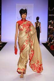 Indian models display creations by nupur kanoi during the lakme fashion week in mumbai, india, tuesday, aug. Chinese Collar Saree Fashion Google Search Lakme Fashion Week Indian Saree Dress Fashion